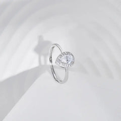 White Zircon Pear 925 Silver Ring - Transparent - Rings