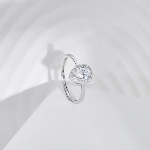 White Zircon Pear 925 Silver Ring - Transparent - Rings