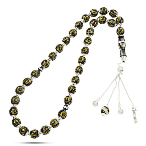 Yusr Rosary inlaid with silver & Fitran ,33 Beads - fathyibrahim