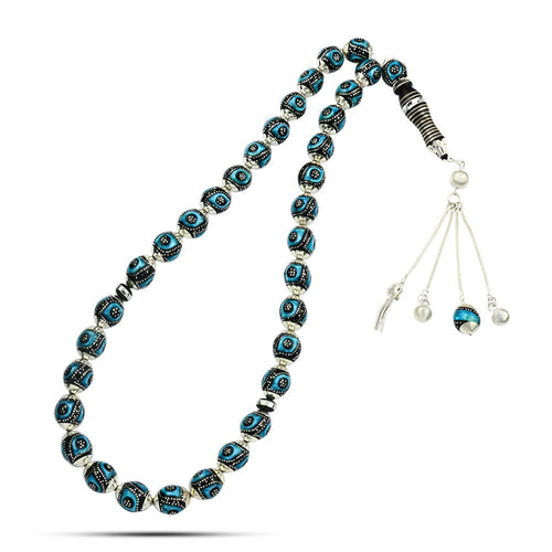 Yusr Rosary inlaid with silver & Fitran ,33 Beads - fathyibrahim