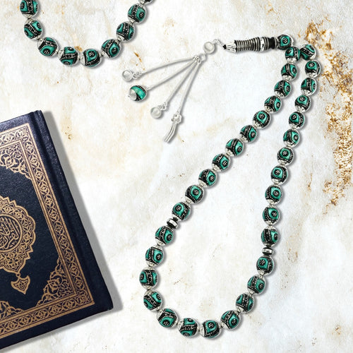 Yusr Rosary inlaid with silver & Fitran ,33 Beads - fathyibrahim