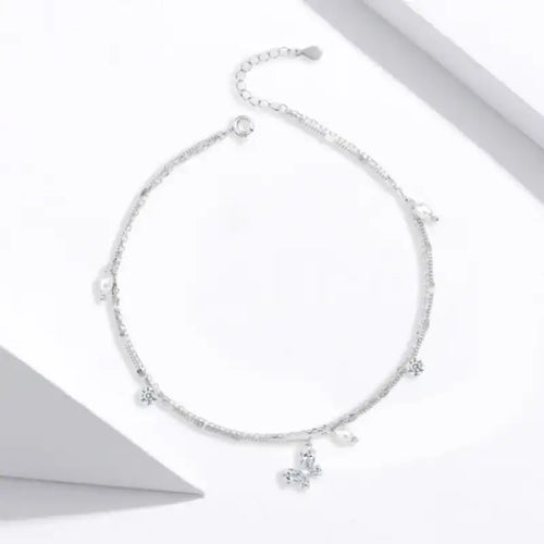 Zircon Butterfly 925 Silver Anklet - Transparent - ANKLETS