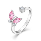 Silver 925 Butterfly Ring with Pink Zircon Stones