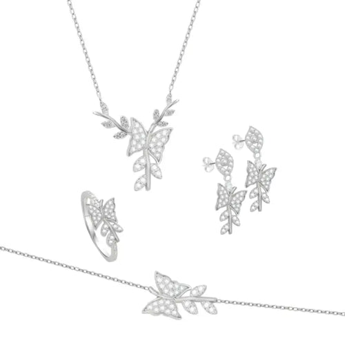 Zircon Butterfly 925 Silver Set - Transparent / 8 - Sets