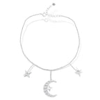 Zircon Crescent & Stars 925 Silver Anklet - Transparent - ANKLETS