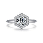 925 sterling silver ring set with a hexagonal zircon, providing a modern and geometric touch to your style.