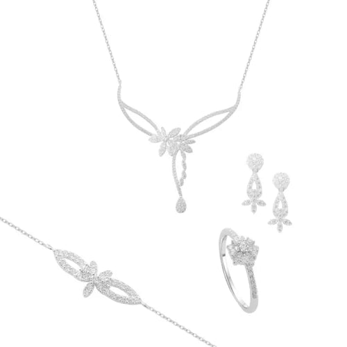 Zircon Rose 925 Silver Set - Transparent / 7 - Sets