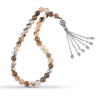 Natural Light-Colored Agate Prayer Beads with 925 Sterling Silver Accents
