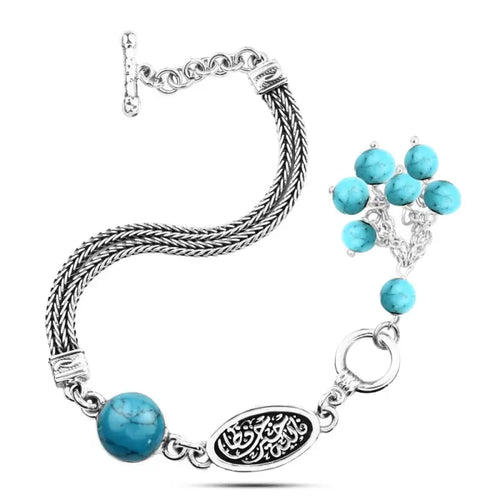 925 Arabic Egyptian Silver Bracelet with turquoise stone - Turquoise - Bracelets
