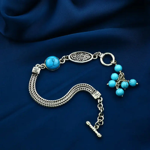 925 Arabic Egyptian Silver Bracelet with turquoise stone - Turquoise - Bracelets