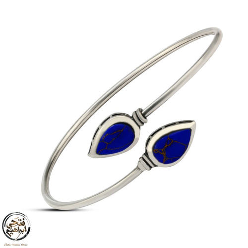 925 Egyptian Silver Bangle Crowned with Lapis lazuli stone - fathyibrahim