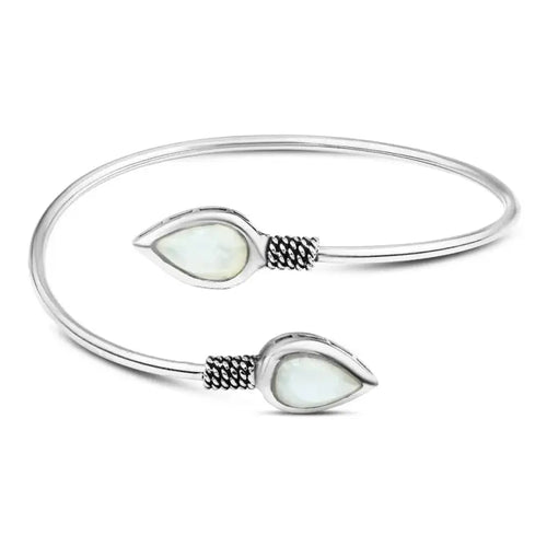 925 Egyptian Silver Bangle Crowned with Mother of Pearl Stone - White - Bangels