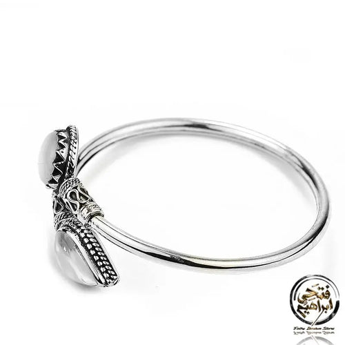 925 Egyptian Silver Bangle Crowned with Mother of Pearl Stone - White - Bangels