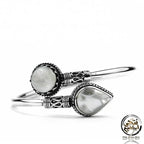 925 Egyptian Silver Bangle Crowned with Mother of Pearl Stone - White - Bangels