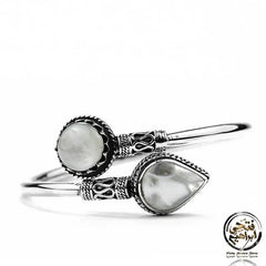 925 Egyptian Silver Bangle Crowned with Mother of Pearl Stone - White - Bangels
