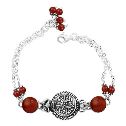 925 Egyptian Silver Bracelet Crowned with Agate Stone