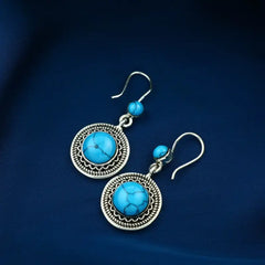 925 Egyptian Silver Earring Crowned with a Turquoise Stone - Turquoise