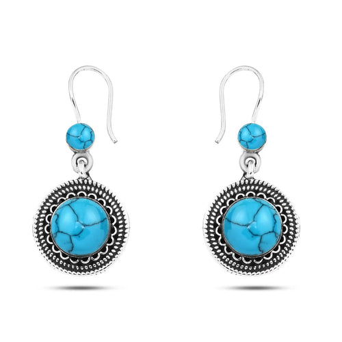 925 Egyptian Silver Earring Crowned with a Turquoise Stone - fathyibrahim
