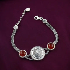 925 Egyptian Silver Women Bracelet with Agate stone - Brown