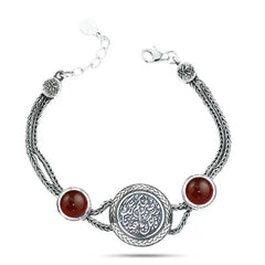 925 Egyptian Silver Women Bracelet with Agate stone - Brown