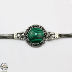 925 Egyptian Women Silver Bracelet Crowned with Malachite Stone - Green - Bracelets