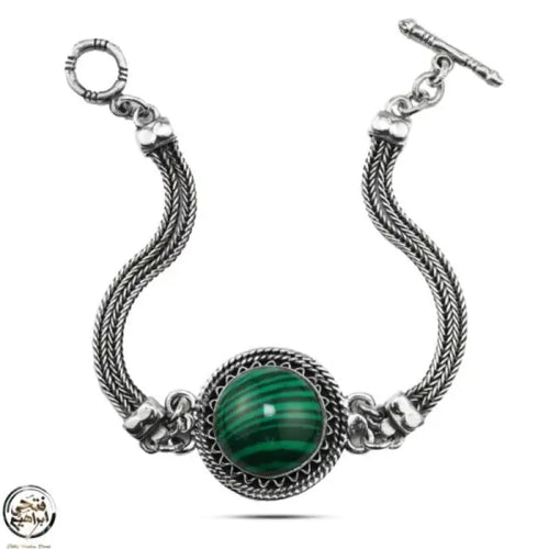 925 Egyptian Women Silver Bracelet Crowned with Malachite Stone - Green - Bracelets