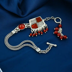 925 Egyptian Women Silver Bracelet with Agate stone - Brown