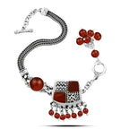925 Egyptian Women Silver Bracelet with Agate stone - Brown