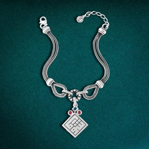 925 Silver Arabic Bracelet with word ’Shouq’ in Arabic Calligraphy - Multi Color - Bracelets
