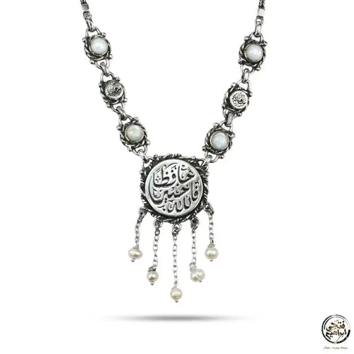 925 Silver Arabic Necklace Crowned with Pearl Stones - White