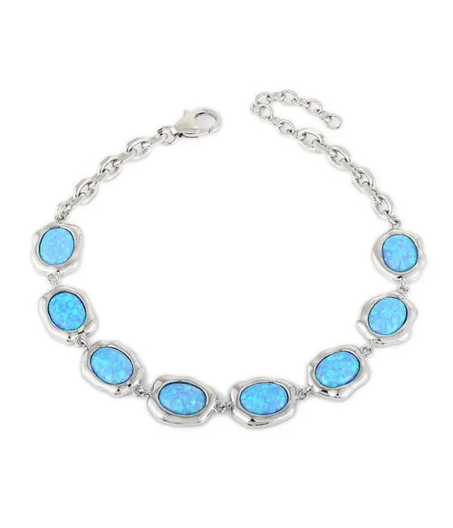 925 silver bracelet plated with platinum with opal stone - Aquamarine - Bracelets
