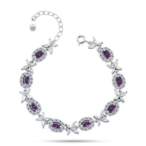 925 Silver Bracelet, Platinum Plated, inlaid with Zircon Stones - fathyibrahim