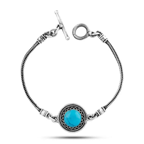 925 Silver Bracelet With a round design and a Turquoise stone - Turquoise - Bracelets