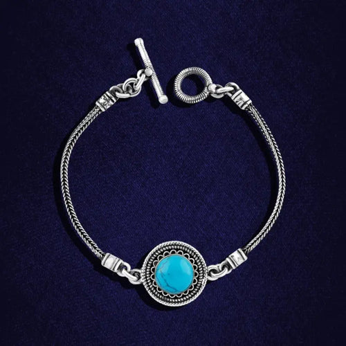 925 Silver Bracelet With a round design and a Turquoise stone - Turquoise - Bracelets