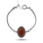 925 Silver Bracelet With an oval design and an agate stone - Brown - Bracelets