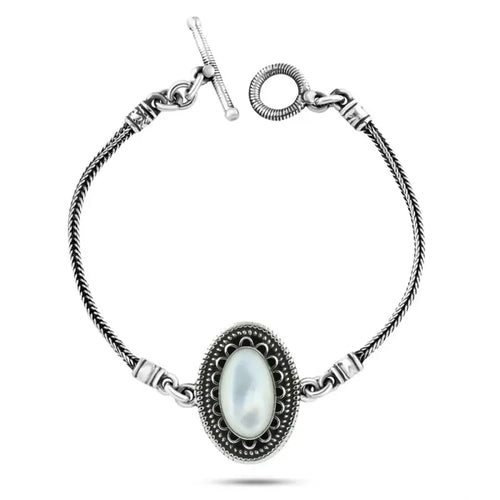 925 Silver Bracelet With an oval design And mother-of-pearl stone - White - Bracelets