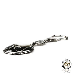 925 Silver Keychain With Pearl Stone Black Enamel Plated - White - Keychain