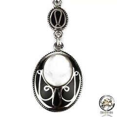 925 Silver Keychain With Pearl Stone Black Enamel Plated - White - Keychain