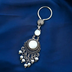 925 Silver Keychain with Pearl Stone - White - Keychain