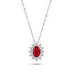 925 silver oval necklace with red zircon stones - Red