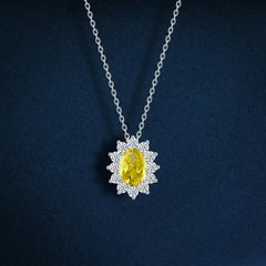 925 silver oval necklace with zircon stones - Yellow