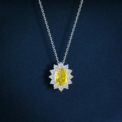 925 silver oval necklace with zircon stones - Yellow