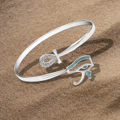 925 Silver Pharaonic-Style Bangle in the Shape of the Ankh and the Eye of Horus. - Multi Color - Bangels