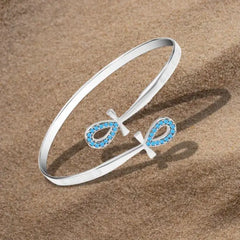 925 Silver Pharonic - Style Bangle in the shape of the Ankh - Turquoise - Turquoise - Bangels