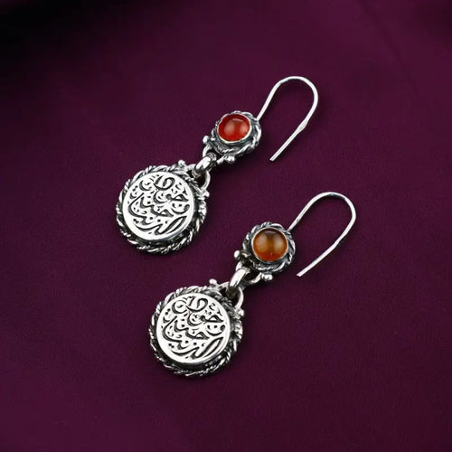 925 Silver Women Earrings Crowned with an Agate Stone - Brown - Earrings