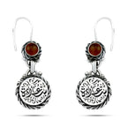 925 Silver Women Earrings Crowned with an Agate Stone Egyptian Handmade - Brown - Earrings