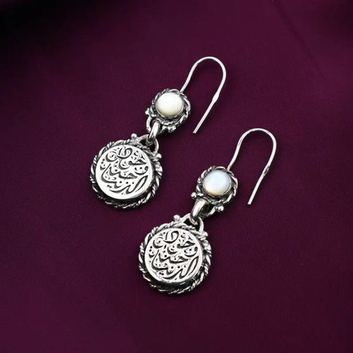 925 Silver Women Earrings with a Mother of Pearl Stone - White - Earrings