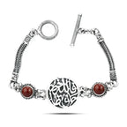 925 Silver Women Egyptian Bracelet and agate stone - Brown