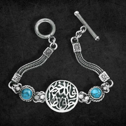 925 Silver Women Egyptian Bracelet with Turquoise Stone - Turquoise