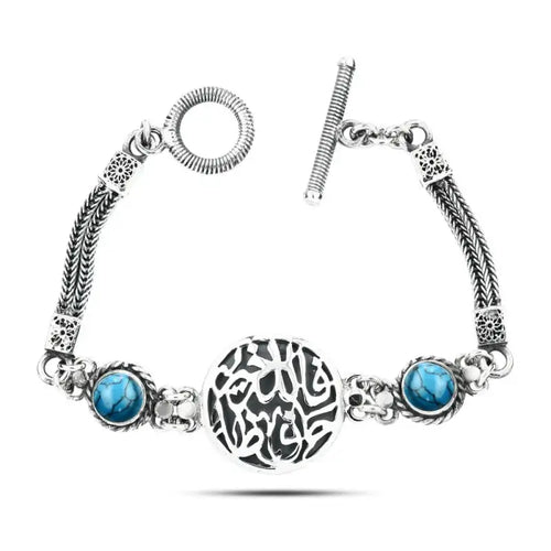 925 Silver Women Egyptian Bracelet with Turquoise Stone - Turquoise
